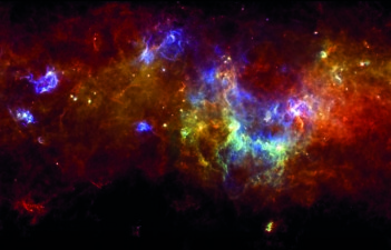 Vue panoramique du plan galactique en infrarouge avec le satellite Herschel (à environ 314° de latitude galactique).